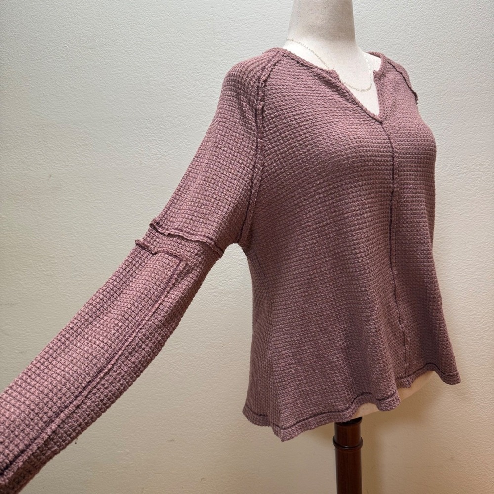 Boho Grunge PNW Bella Swan Aesthetic Mauve Waffle Knit Thermal Long Sleeve Top M